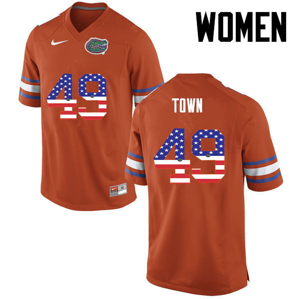 Women Florida Gators #49 Cameron Town College Football USA Flag Fashion Jerseys-Orange - Click Image to Close